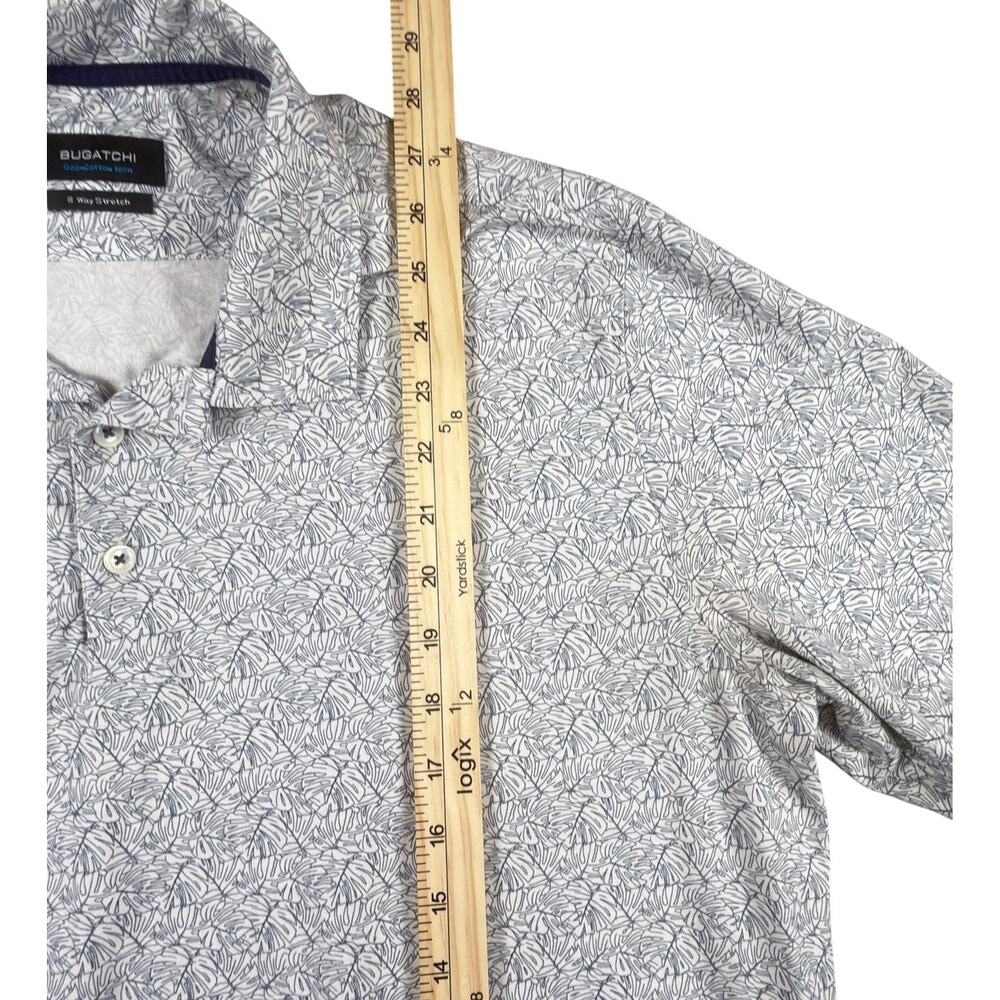 Bugatchi OoohCotton Tech Polo Men’s Size L White Blue Leaf Print 8-Way Stretch - Picture 7 of 10